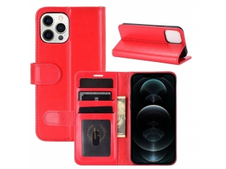 Apple iPhone 12 Pro Hülle Portemonnaie Ledertasche rot glanz