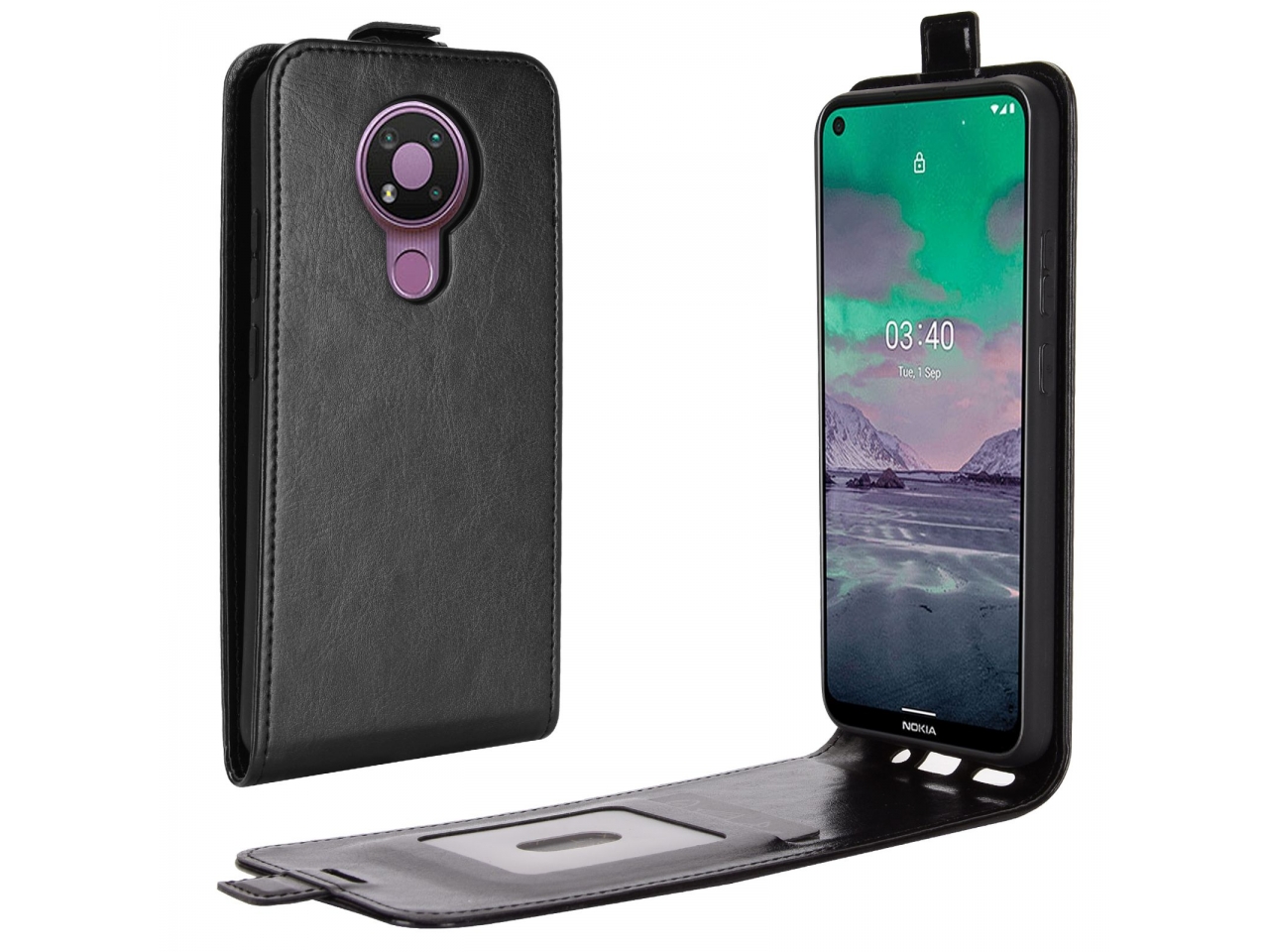 Nokia Leder Hülle Ledertasche aufklappbar nach unten schwarz