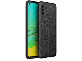 Oppo A53s 4G Leder Design Gummi Hülle TPU Cover schwarz