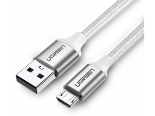 UGREEN Stabiles MicroUSB Ladekabel USB Datenkabel Nylon Alu 2m weiss