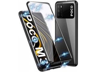 Xiaomi Poco M3 Alu Magnetic Glass Case Panzerglas Vorne & Hinten schwarz