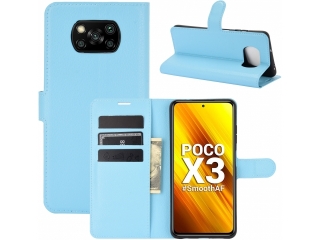 Xiaomi Poco X3 Pro Lederhülle Portemonnaie Karten Ledertasche hellblau