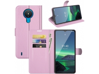 Nokia 1.4 Lederhülle Portemonnaie Karten Etui rosa