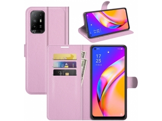 Oppo A94 5G Lederhülle Portemonnaie Karten Etui rosa