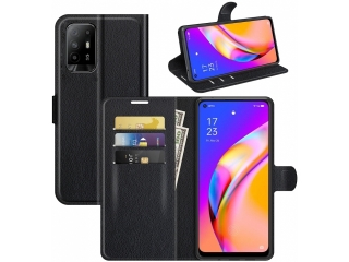 Oppo A94 5G Lederhülle Portemonnaie Karten Etui schwarz