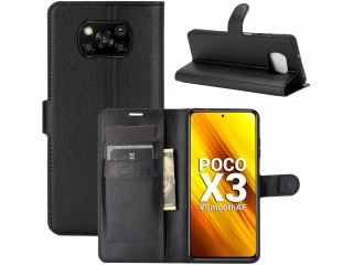 Xiaomi Poco X3 Pro Lederhülle Portemonnaie Karten Ledertasche schwarz