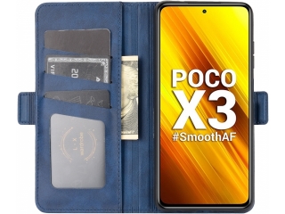 Xiaomi Poco X3 Pro Leder Hülle Karten Ledertasche dunkelblau