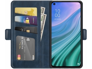 Oppo A74 5G Leder Hülle Karten Ledertasche dunkelblau