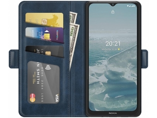 Nokia G20 Leder Hülle Karten Ledertasche dunkelblau