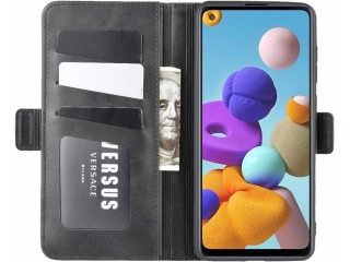 Samsung Galaxy A21s Leder Hülle Karten Ledertasche schwarz