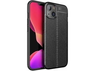 Apple iPhone 13 Leder Design Gummi Hülle TPU Cover schwarz