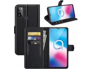 Alcatel 1S 2021 Lederhülle Portemonnaie Karten Etui schwarz