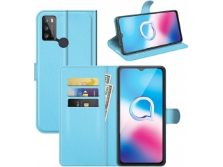 Alcatel 3L 2021 Lederhülle Portemonnaie Karten Etui hellblau