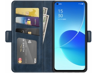 Oppo Reno6 5G Leder Hülle Karten Ledertasche dunkelblau