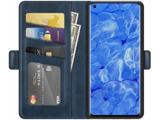 Oppo Reno6 Pro 5G Leder Hülle Karten Ledertasche dunkelblau