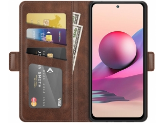 Xiaomi Redmi Note 10S Leder Hülle Karten Ledertasche mokka