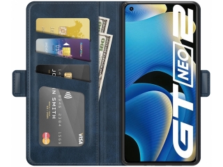 Realme GT Neo2 Leder Hülle Karten Ledertasche dunkelblau