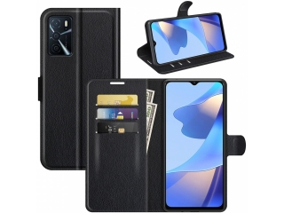 Oppo A16s Lederhülle Portemonnaie Karten Etui schwarz