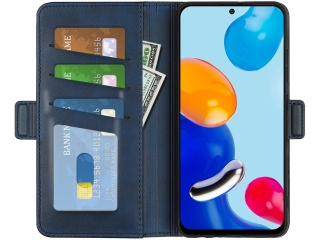 Xiaomi Redmi Note 11 Leder Hülle Karten Ledertasche dunkelblau