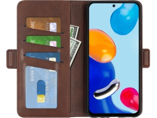 Xiaomi Redmi Note 11S Leder Hülle Karten Ledertasche mokka