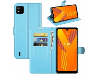 Wiko Y62 Plus Lederhülle Portemonnaie Karten Etui hellblau