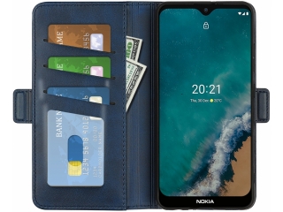 Nokia G50 Leder Hülle Karten Ledertasche Etui Cover dunkelblau