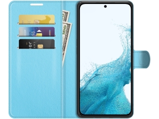 Samsung Galaxy S22+ Lederhülle Portemonnaie Karten Etui hellblau