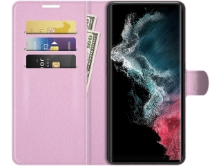 Samsung Galaxy S22 Ultra Lederhülle Portemonnaie Karten Etui rosa