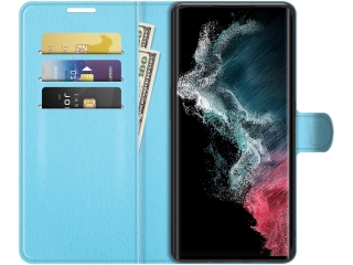 Samsung Galaxy S22 Ultra Lederhülle Portemonnaie Karten Etui hellblau