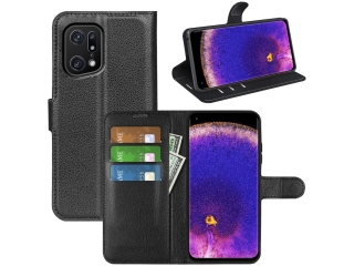 Oppo Find X5 Pro Lederhülle Portemonnaie Karten Etui schwarz