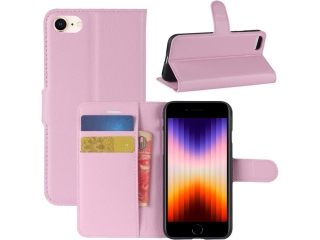 Apple iPhone SE 2022 Lederhülle Portemonnaie Karten Etui rosa