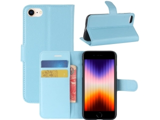 Apple iPhone SE 2022 Lederhülle Portemonnaie Karten Etui hellblau