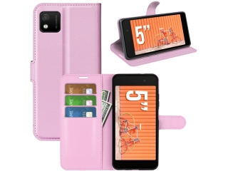 Wiko Y52 Lederhülle Portemonnaie Karten Etui rosa