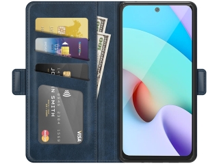 Xiaomi Redmi 10 2022 Leder Hülle Karten Ledertasche dunkelblau