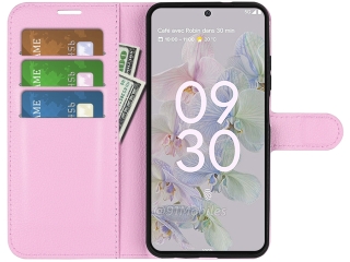 Google Pixel 6a Lederhülle Portemonnaie Karten Etui rosa