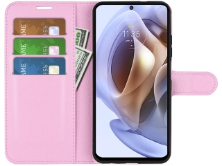 Motorola Moto G31 Lederhülle Portemonnaie Karten Etui Ledertasche rosa