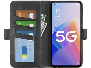 Oppo Reno8 Lite 5G Leder Hülle Karten Ledertasche schwarz