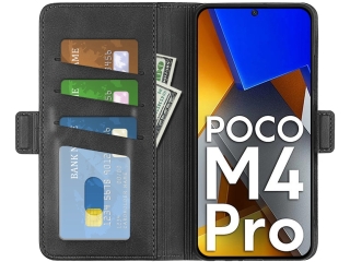Xiaomi Poco M4 Pro 4G Leder Hülle Karten Ledertasche schwarz