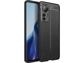 Xiaomi 12 Leder Design Gummi Hülle TPU Cover schwarz