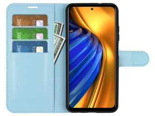 Xiaomi Poco F4 Lederhülle Portemonnaie Karten Etui hellblau