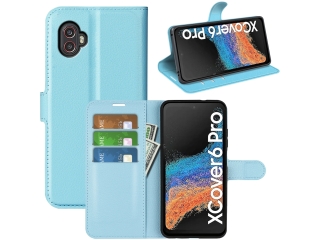 Samsung Galaxy XCover6 Pro Lederhülle Portemonnaie Karten hellblau