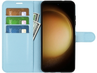 Samsung Galaxy S23 Lederhülle Portemonnaie Karten Etui hellblau