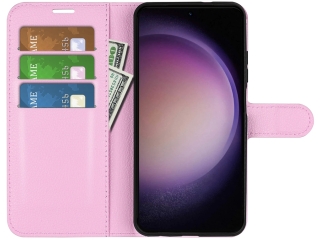 Samsung Galaxy S23+ Lederhülle Portemonnaie Karten Etui rosa