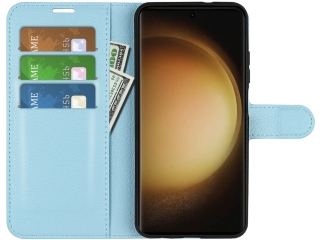 Samsung Galaxy S23 Ultra Lederhülle Portemonnaie Karten Etui hellblau