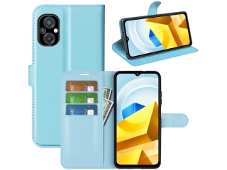 Xiaomi Poco M5 Lederhülle Portemonnaie Karten Etui hellblau