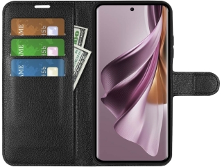 Oppo Reno10 Pro Lederhülle Portemonnaie Karten Etui schwarz