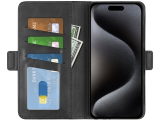 Apple iPhone 15 Pro Leder Hülle Karten Ledertasche schwarz