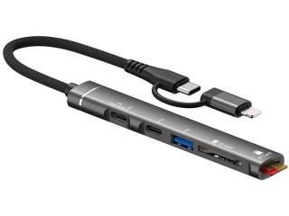 7-in-1 Lightning USB-C OTG Kamera SD Card Adapter USB Hub & Charge-In