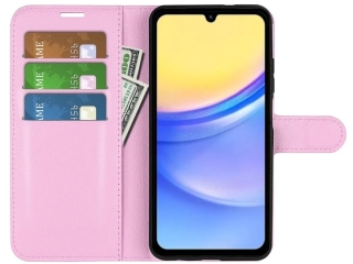 Samsung Galaxy A15 5G Lederhülle Portemonnaie Karten Etui rosa