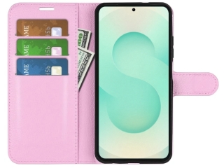 Samsung Galaxy S25+ Lederhülle Portemonnaie Karten Etui rosa
